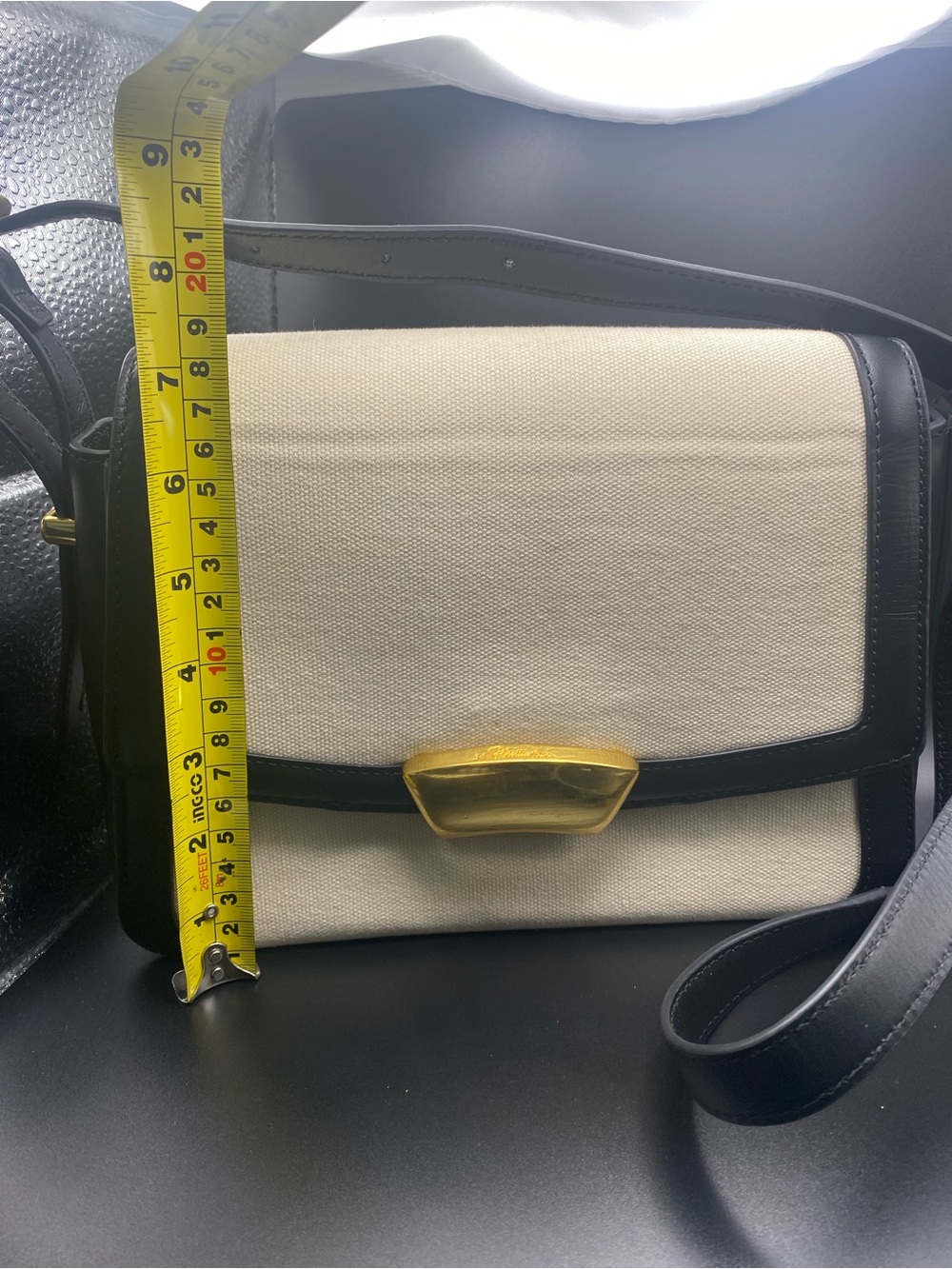 3.1 Phillip Lim Cream and Black Leather-Trim Shoulder Bag with Gold Closure - Picture 8 of 12